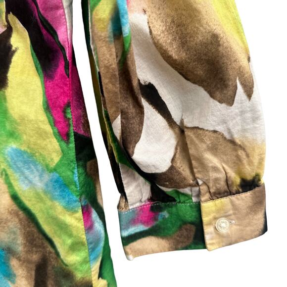 Dana Buchman Top M Watercolor Floral Bold Button Down Resort Travel Boho Beachy - Picture 7 of 15